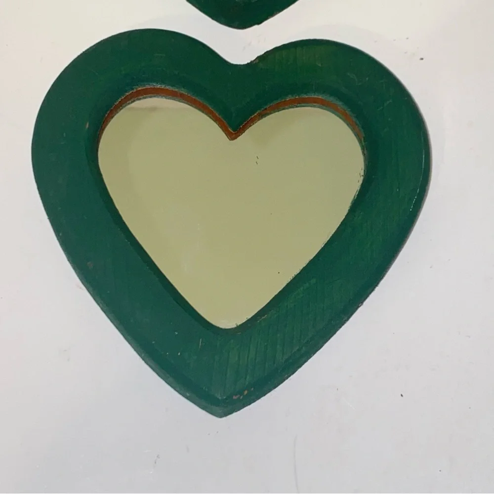 Vintage Hunter Green Painted Wooden Heart Shaped Accent Mirrors Set of 2